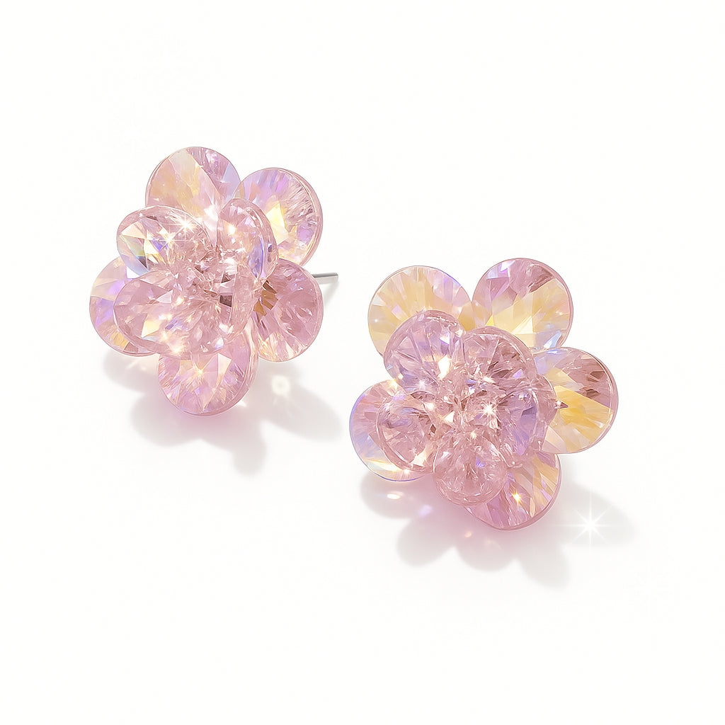 COSVEA "Blossom Prism" Pink Crystal Stud Earrings